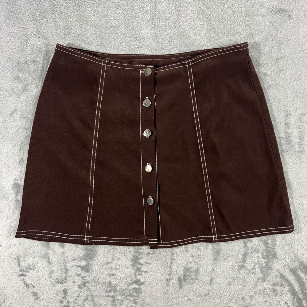 Solemio Vintage Mini Skirt Brown Button Front Women Small Brown Stitch USA Made‎